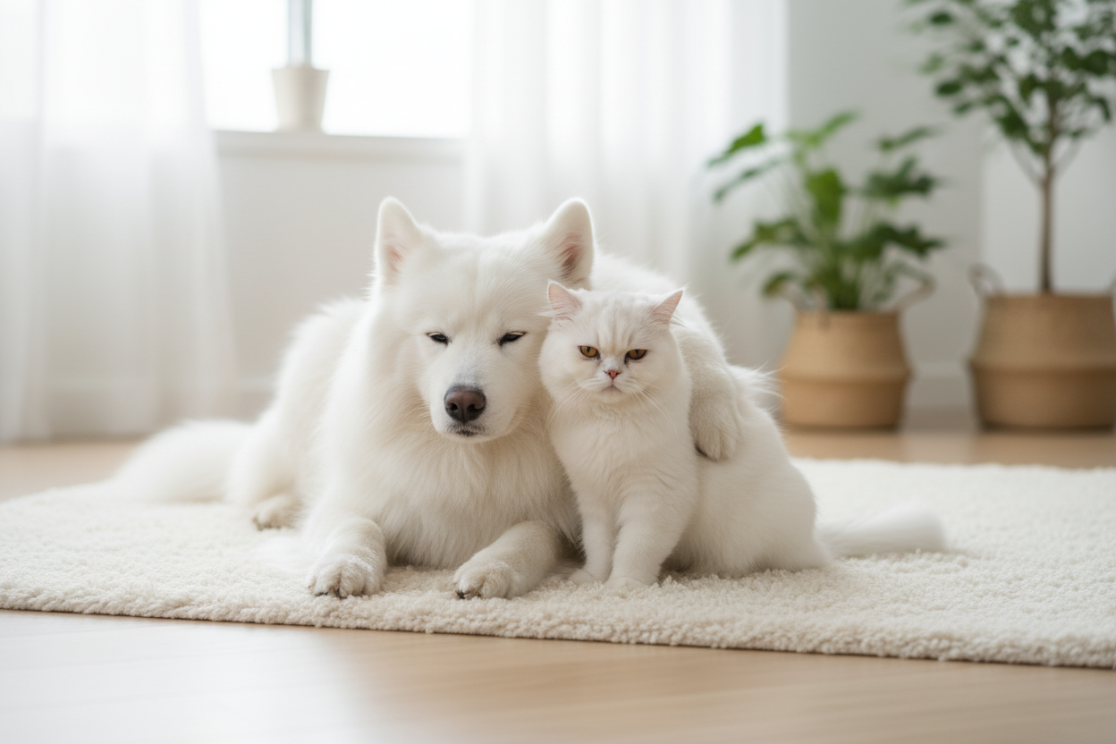 un chat et chien balnc